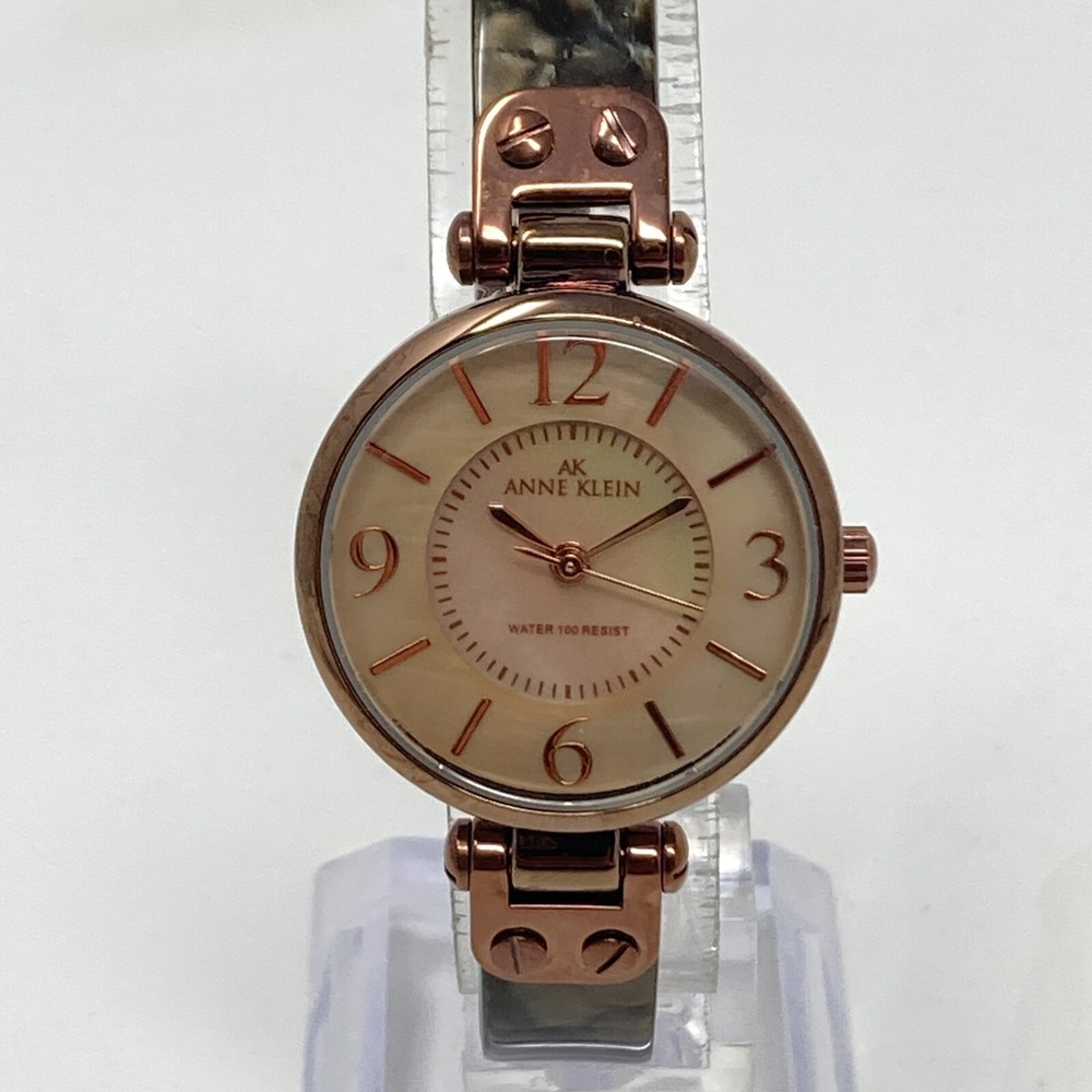 Anne Klein Watch Women 28mm Brown Metallic MOP Dial Resin Band New Battery 6.5"